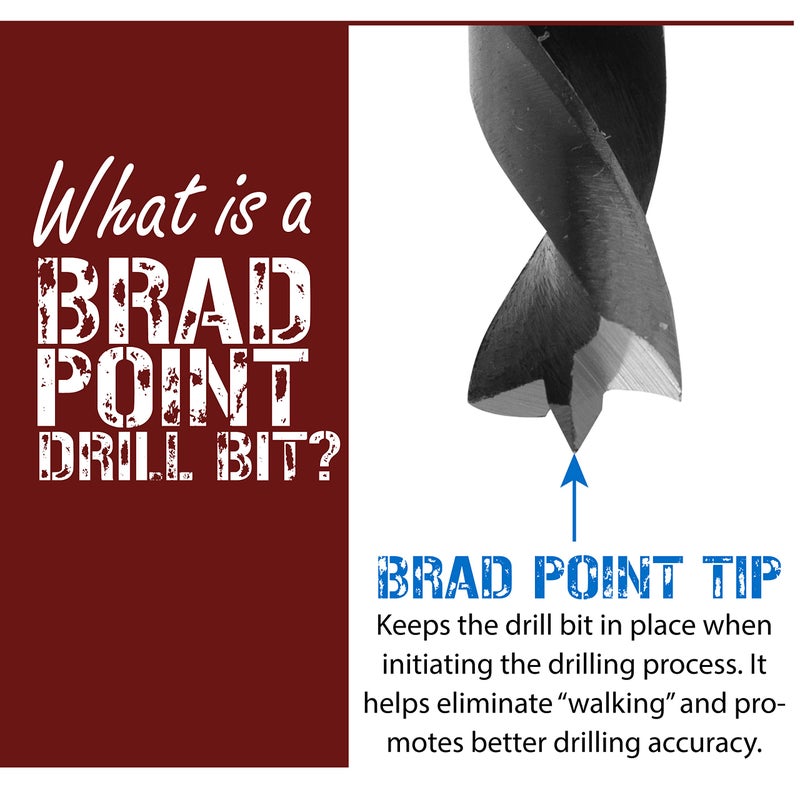 فولتون مجموعة لقم مثقاب براد بوينت بطول إضافي 12 بوصة من فولتون، 7 لقم ثقب (1/8 بوصة - 1/2 بوصة)، مثالية للخشب، والبولي فينيل كلوريد، والراتنج، والمركب، والMDF والجدران الجافة (الصخور الورقية) - Image 3